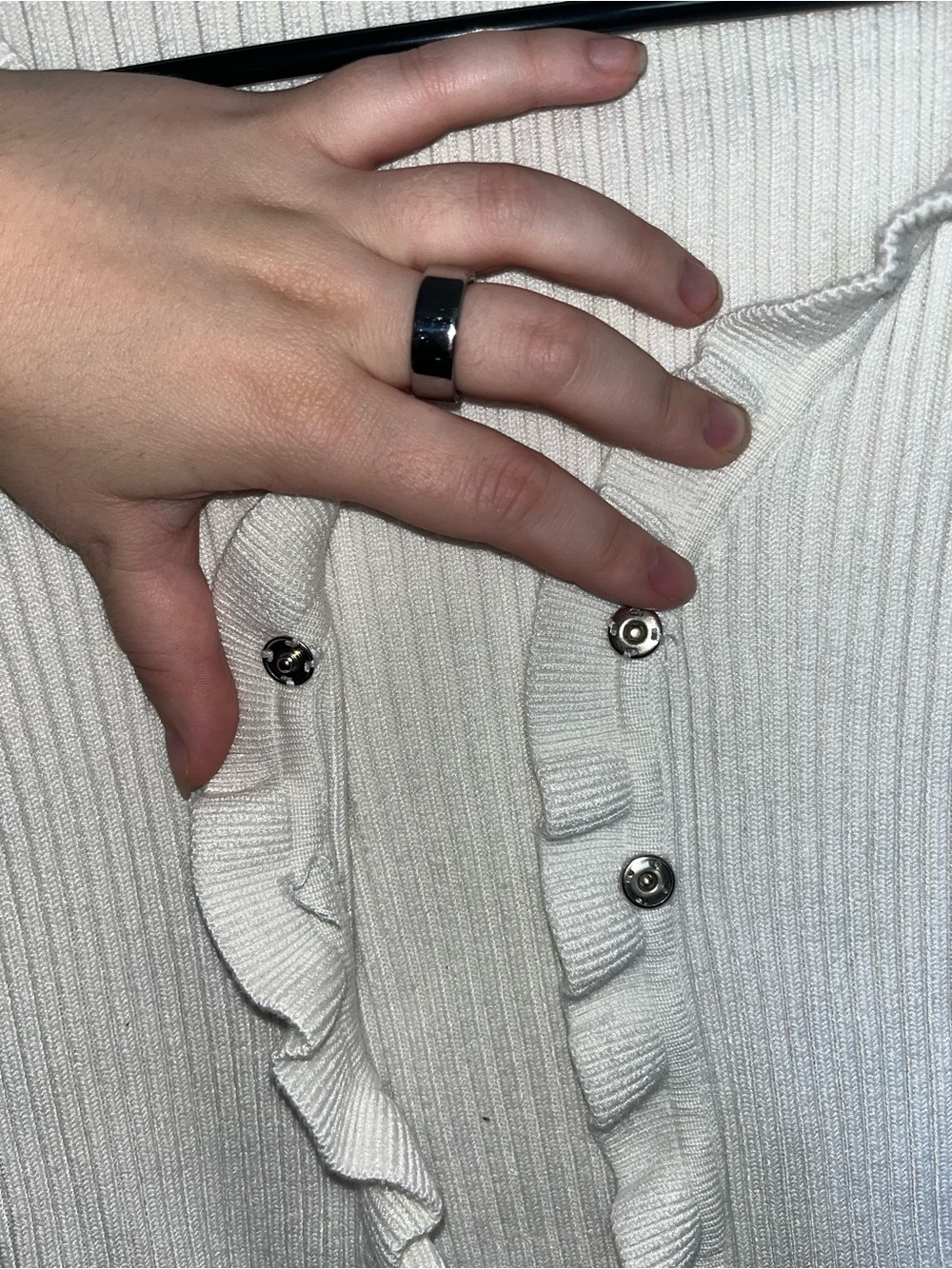 MARBLE White Ribbed Ruffle-Trim Cardigan - Picture 4 of 5